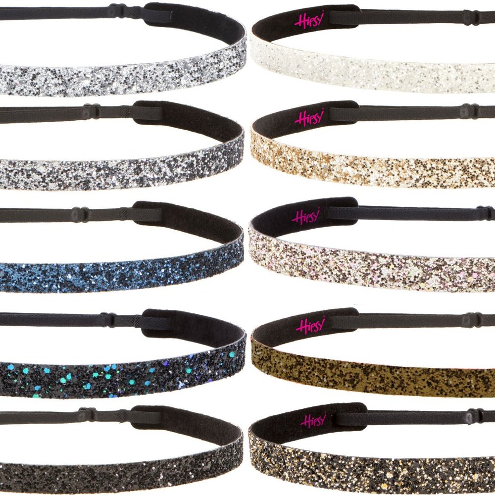 Hipsy Gift 10-pack Bling Glitter Adjustable No Slip Neutral Skinny Headbands